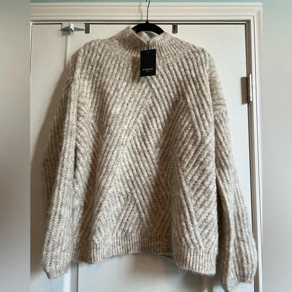 ❌SOLD❌ Frnch Mock Neck Beige Chunky Lattice Sweater, NWT - Picture 3 of 8